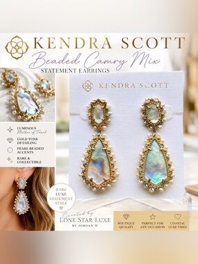 Kendra Scott Beaded Camry Mix Statement Earrings • Gold • MOP • Rare Luxe